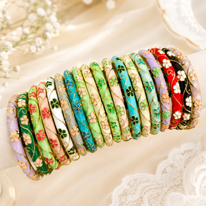 Wholesale Chinese Style Travel Gift Color Drop Spring Open <b>Bracelet</b> Peony Cloisonne Ladies Vintage Enamel Bangles for Gift Party - Product Image 4