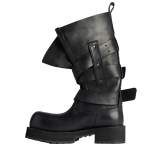 Stivali da Moto con Punta Arrotondata e Tacco Alto in Vera Pelle con Tripla Fibbia per Donna, Vendita all'Ingrosso OEM ODM - Product Image 5