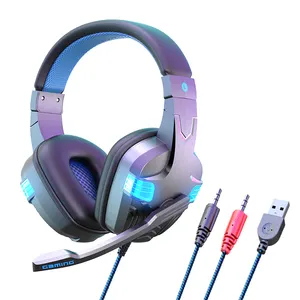 2022 Peredam Kebisingan Terbaik 7.1 Mikrofon Suara Stereo Surround Earphone Game Kabel Rgb Ps4 Pc Headset Gaming dengan Mic