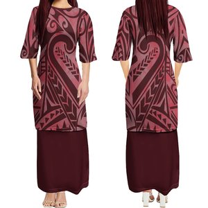 وصل حديثاً مجموعة فستان قبلي بولينيزي يُعلق حول الرقبة بتصميم ذي أشكال عبارة عن طقم مخصص للنساء مكون من قطعتين فستان بمقاس كبير للنساء - Product Image 3