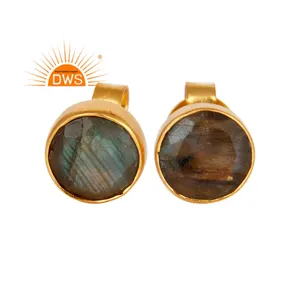 Labradorite Gemstone Earrings 14k Yellow Gold Plated Brass Fashion Designer Stud Earrings Jewelry Manufacturer - Product Image 1