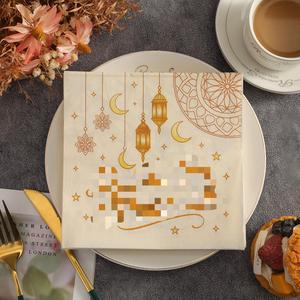 Ramadan Disposable Paper Napkins Gold Foil Printed Rectangle Medium Size For Holiday Parties Customizable Design - Product Image 1