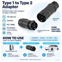 Nouvel adaptateur de charge pour véhicules électriques de type 1 à type 2, 110-250V AC, prise et prise de courant J1772 à IEC 62196 32A pour voitures électriques européennes