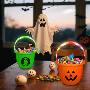 Seau citrouille LED viral TikTok, panier à bonbons phosphorescent, poignée lumineuse néon RGB, seau <span class=keywords><strong>Jack</strong></span> <span class=keywords><strong>O</strong></span>'Lantern pour fête d'Halloween, vente en gros - Product Image 5
