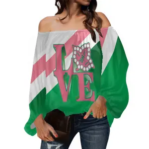 T-shirt con maniche a sbuffo camicetta da donna personalizzata Design AKA greco per il tempo libero camicette da donna allentate Plus-size camicette con spalle scoperte