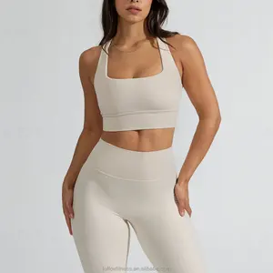 Wholesale Plus Size Quick Dry Spandex Active Running Yoga High Stretch Impact Square Neck Strappy Criss-Cross Sports Bra Women