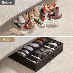 Foldable Fabric <b>Under</b> <b>Bed</b> Shoe Storage Bag, Dustproof Shoe Organizer Container for Bedroom Closet - Product Image 6