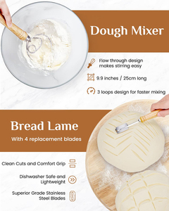 Bread Proofing Basket <b>Set</b> 9 Inch Round and 10 Inch Oval Banneton Bowl with Sourdough Bread Making Tools Kit - Product Image 4