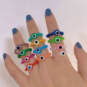 Anillo de cuentas elásticas de resina acrílica, sortija elástica colorida hecha a mano con cuentas azules, 11 colores, estilo bohemio - Product Image 1