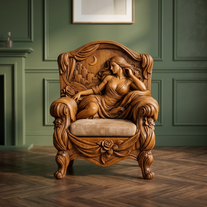 Fauteuil d'appoint en teck sculpté antique européen, fauteuil lounge rembourré en velours, design pour villa, salon, mobilier de maison - Product Image 6