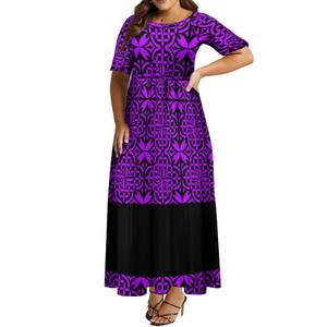 Nuevo Vestido Largo <span class=keywords><strong>de</strong></span> Gasa con Estampado Polinesio Azul y Blanco, Cintura Natural, <span class=keywords><strong>Manga</strong></span> <span class=keywords><strong>Media</strong></span> y Plisado, Estilo Sweet Island - Product Image 5