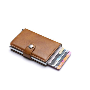 Porte-cartes de visite automatique en cuir haut de gamme, portefeuille, porte-monnaie et porte-cartes avec fonctions antivol. - Product Image 4