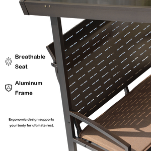 टेबल और स्टोरेज के साथ 4-सीट रॉकिंग स्विंग चेयर, पेटिको और पिछवाड़े के लिए एल्यूमीनियम फ्रेम ग्लाइडर बेंच, ब्राउन - Product Image 5