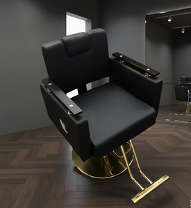 Sillón de Barbero Moderno K de Cuero PU Negro con Base Redonda de Acero Inoxidable, Silla Hidráulica Resistente para Salón de Belleza y Barbería - Product Image 2