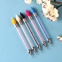 Nouveau stylo à double tête en gel de silicone remplaçable pour nail art, avec poignée en strass, pour le pointillage et la pose de strass