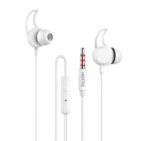 Écouteurs intra-auriculaires sportifs blancs avec crochet d'oreille, fil TPE de 1,2 m, micro intégré, prise jack 3,5 mm