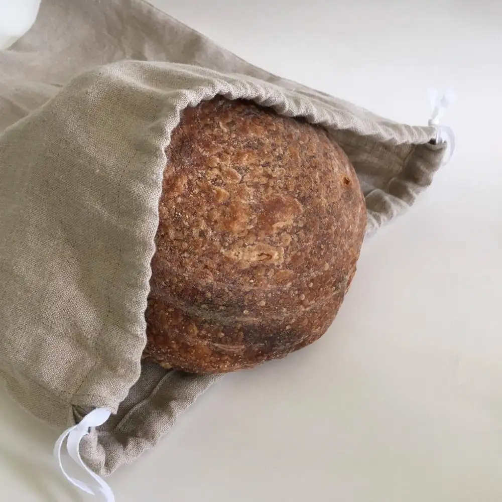 Doğal kullanımlık keten ekmek depolama İpli çanta