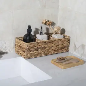 Hot Sell 3 Interlayer Natural Water Hyacinth Rattan Woven Wicker Storage Box Basket