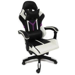 เก้าอี้เกมมิ่งทรงรถแข่ง หนัง PU สีดำขาว เก้าอี้สำนักงานตามหลักสรีรศาสตร์ ปรับเอนได้ ปรับความสูงได้ เก้าอี้หมุนสำหรับโต๊ะทำงาน - Product Image 2