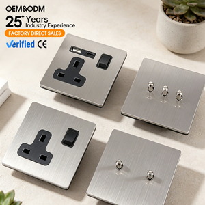 Prises murales électriques industrielles en acier inoxydable brossé, norme européenne, 10A, 220V, 86*86, 86*146, avec ports USB - Product Image 1