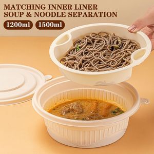 Bol à soupe et nouilles jetable personnalisé avec logo, conteneur à ramen compartimenté pour restaurant, vente en gros, 50 oz avec couvercle - Product Image 6