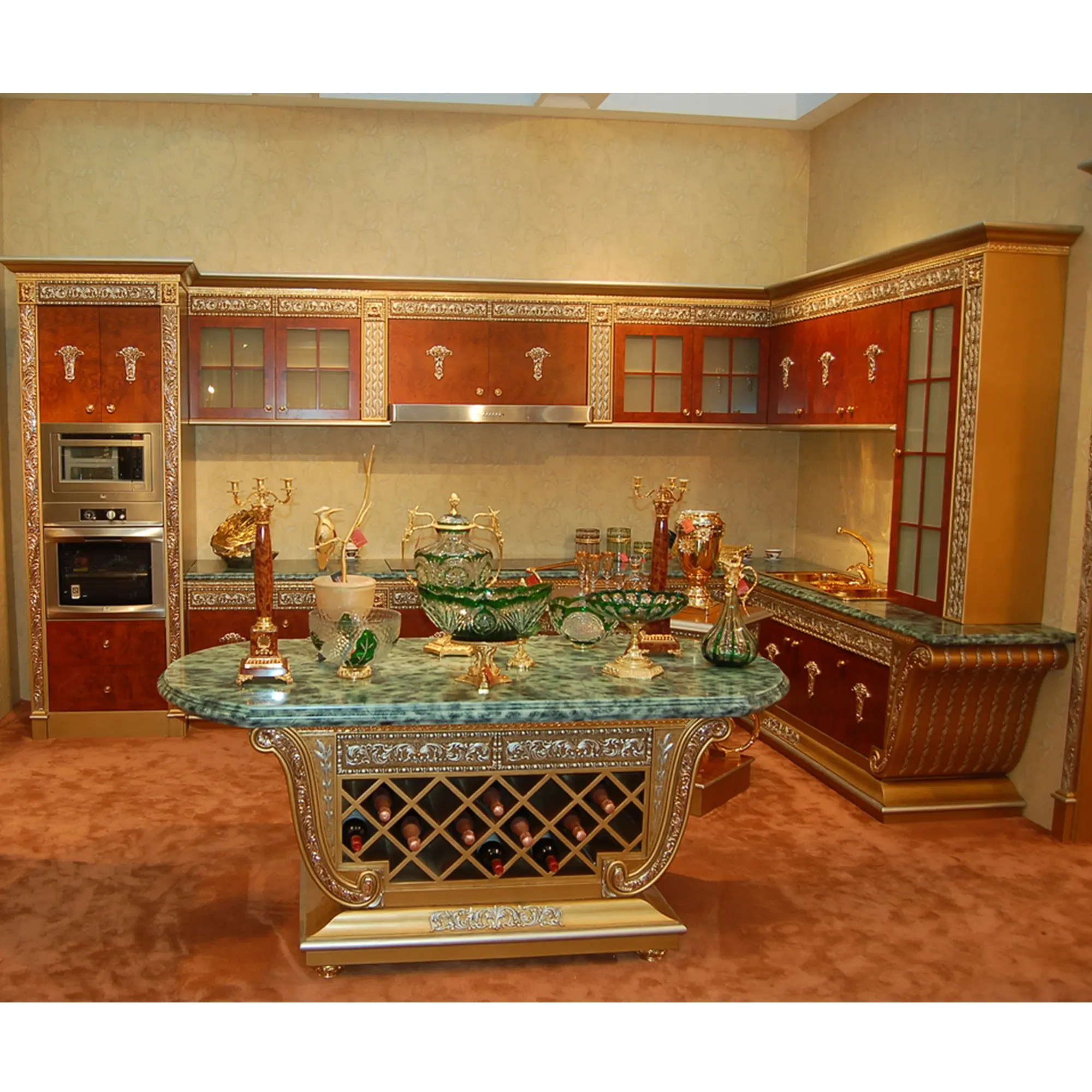 Çin Yapımı İtalyan antika Tarzı Kraliyet Yeni Model Ahşap Mutfak Dolap Mobilya