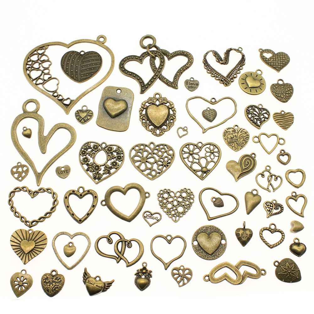 Accessori a cuore misto casuale in bronzo antico c