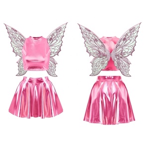 <b>Womens</b> <b>Fairy</b> <b>Costumes</b> Metallic Crop Top Mini Skirt Set Iridescent Wings Rave Festival Stage Performance Party Wear Custom - Product Image 4