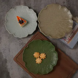 Floral shape vintage porcelain dinner sets plate colorful stoneware porcelain china plate restaurant stoneware plates