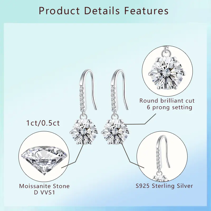 Luxe femmes bijoux en pierres précieuses fines boucles d'oreilles Moissanite 925 argent Sterling diamant boucle d'oreille bijoux de créateur personnalisés boucles d'oreilles goutte