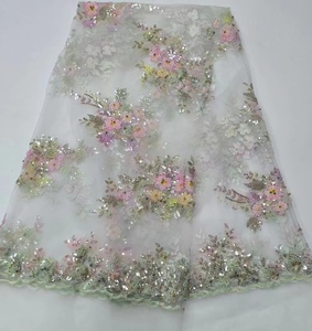 ファッションレース3D花ブライダルウェディングドレスフレンチチュールネットスパンコール付きビーズレース生地刺繍Vestido De Novia用 - Product Image 5