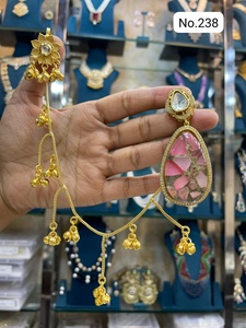 Handcrafted Gold Tone Jhumka <b>Earrings</b> with Sparkling Teardrop Stone and Chain Detail Indian Wedding Jewelry Collection for Women - Product Image 4