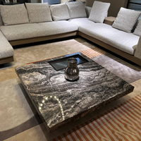 Table basse carrée de luxe en pierre de marbre cadre en métal moderne noir en acier inoxydable Table centrale ensemble de meubles de salon à la maison Tables basses