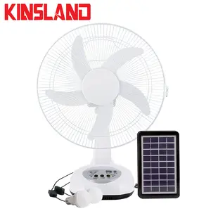 factory fan with battery 12 inches solar rechargeable fan with solar panel and 2 pcs led bulbs table fan