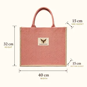 Hot Sale Laminated Durable Reusable Eco-Friendly Large Capacity Two Custom Logo Printed Jute <b>Bag</b> for Market Shopping Giveaway - Product Image 2