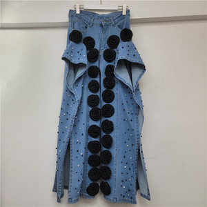 Nouveau pantalon en jean large à lacets, fait main, avec fleurs 3D, pour femme, tendance - Product Image 1