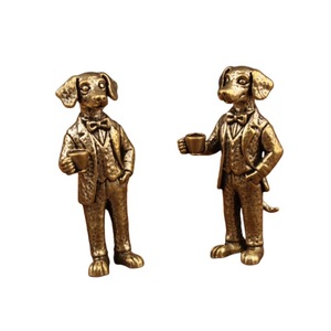 Figura de Perro de Latón con Traje, Bebiendo Té, Decoración Retro para Escritorio, Adorno Metálico de Animal para Hogar u Oficina - Product Image 5