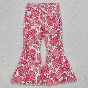 Pantalones Acampanados con Estampado de Cactus y Vaca Highland para Niña Pequeña, Moda Otoñal Ecológica para Bebés - Product Image 2
