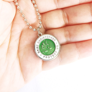 Collar con Medalla Católica Personalizada, Esmalte de Colores, San Cristóbal, Cadena de Bolas, Joyería Religiosa, Recuerdo, Medidor de <span class=keywords><strong>Cristo</strong></span> para Viajes - Product Image 3