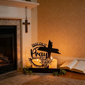 Porte-bougie en métal, pots à bougies, centre <span class=keywords><strong>de</strong></span> table, souvenirs <span class=keywords><strong>de</strong></span> mariage pour invités, <span class=keywords><strong>chandelier</strong></span> en métal avec croix <span class=keywords><strong>de</strong></span> prière chrétienne - Product Image 4