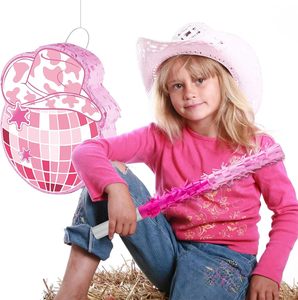 พินาต้าธีมคาวบอยสีชมพู DAMAI พร้อมไม้ปิดตา คอนเฟตติ อุปกรณ์ถ่ายรูป ที่ใส่ขนม ของตกแต่งงานปาร์ตี้ - Product Image 3