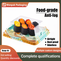 Boîte d'emballage alimentaire jetable en PET de qualité alimentaire Wenpak, écologique, rectangulaire, multi-modèles, avec couvercle anti-buée, pour sushis à emporter