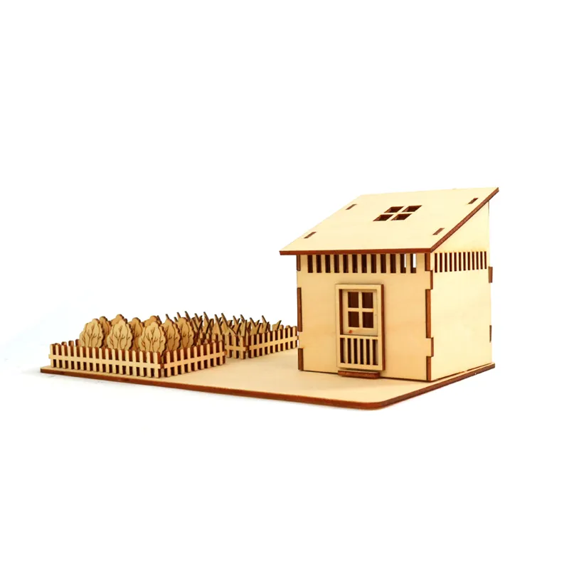 Laser Gesneden Poppenhuis Meubels Miniatuur 3d Assemblage Huis Diy Landelijk Huis 3d Houten Puzzel