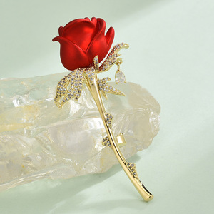 Red Rose Flower Brooch Pin – Crystal Floral Lapel Pin For Women & Men, Wedding & Party Jewelry Gift - View #12