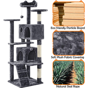Cina fabbrica all'ingrosso casa di lusso personalizzato peluche grande animale domestico condominio naturale sisal legno scratcher mobili albero del gatto - Product Image 6