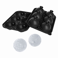 Grand plateau de cube Star Ice Wars à 6 cavités à dégagement facile Moule en silicone 3D Death Star Ice Ball Maker avec entonnoir pour cocktails à whisky