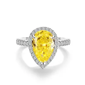 Pear Cut Yellow Diamond 9K 14K 18K Gold Setting Loose Diamond Lab Cultured Diamond Wedding You Memorial Day Gift Ring Jewelry