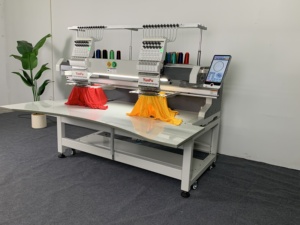 เครื่องปักคอมพิวเตอร์คุณภาพสูงแบบสองหัว 12/15 <span class=keywords><strong>เข็ม</strong></span> ความเร็ว 1200 รอบต่อนาที สำหรับเสื้อผ้าสำเร็จรูป ถุงเท้าแบบแบน - Product Image 2