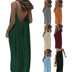 Abito Lungo Estivo da Donna Casual Tinta Unita con Schiena Scoperta Oversize Senza Maniche con Spalline Sottili per Vacanze al Mare - Product Image 6