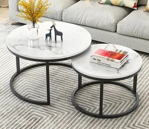 Ensemble de bureau à thé meubles de salon table basse en bois pas cher intelligent rond en marbre en bois avec cadre en métal nouveau haut carré de luxe